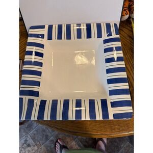 Pfaltzgraff Square Serving Platter Blue Green Striped White Ceramic 16 Inch